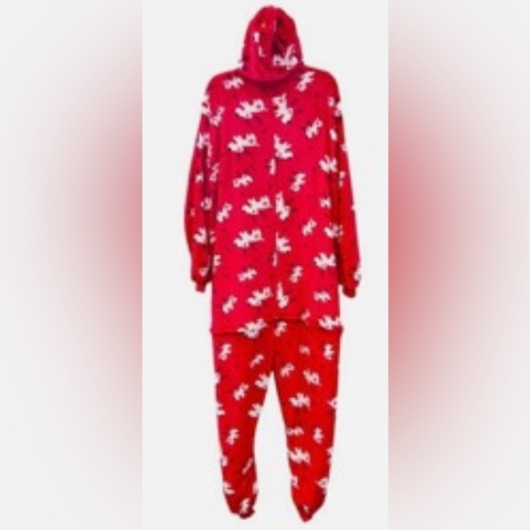 Men’s Large Reindeer One Piece PJ w/ Hood and a Hooded Back Drop.NWOT - Picture 2 of 8